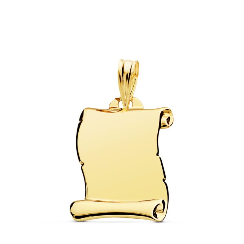 Placa de oro amarillo en forma de pergamino