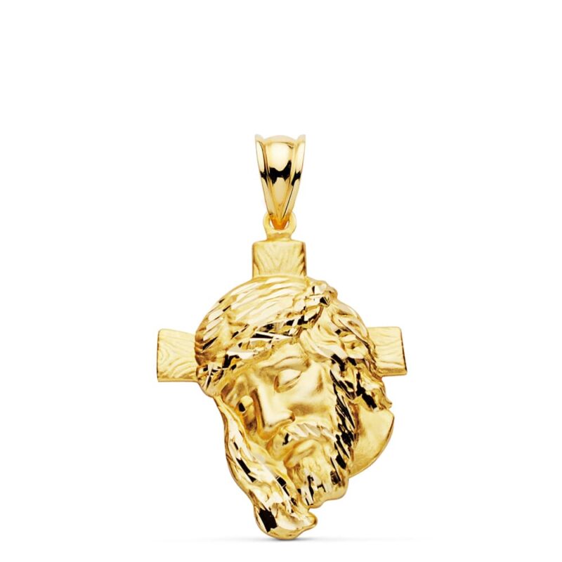 Colgante oro amarillo Cabeza de Cristo cruz