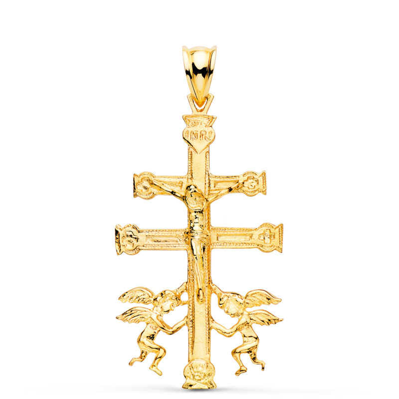 Cruz de oro amarillo Caravaca con Cristo