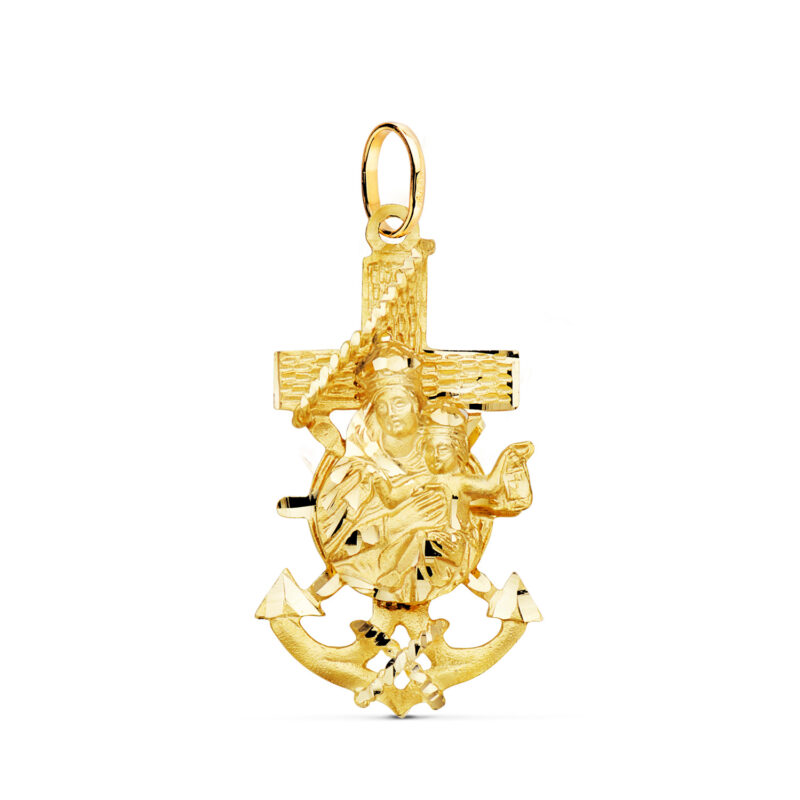 Cruz marinera oro amarillo virgen del carmen tallada