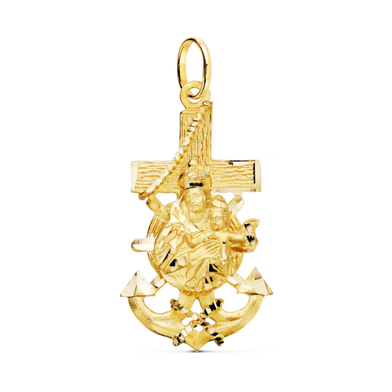 Cruz marinera oro amarillo virgen del carmen tallada