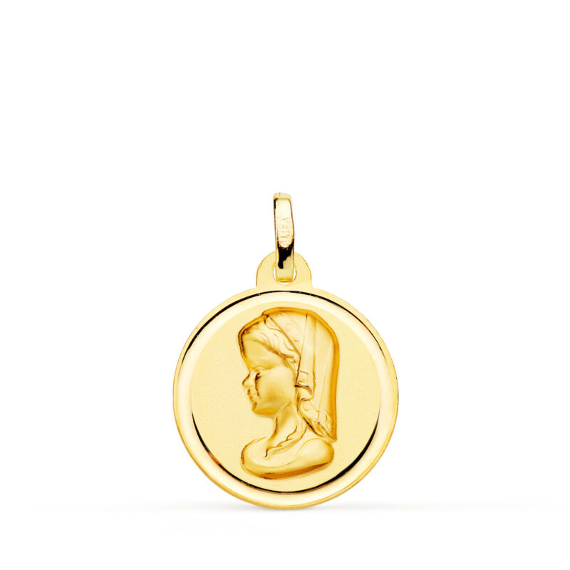 Medalla de oro amarillo Virgen Niña matizada bisel